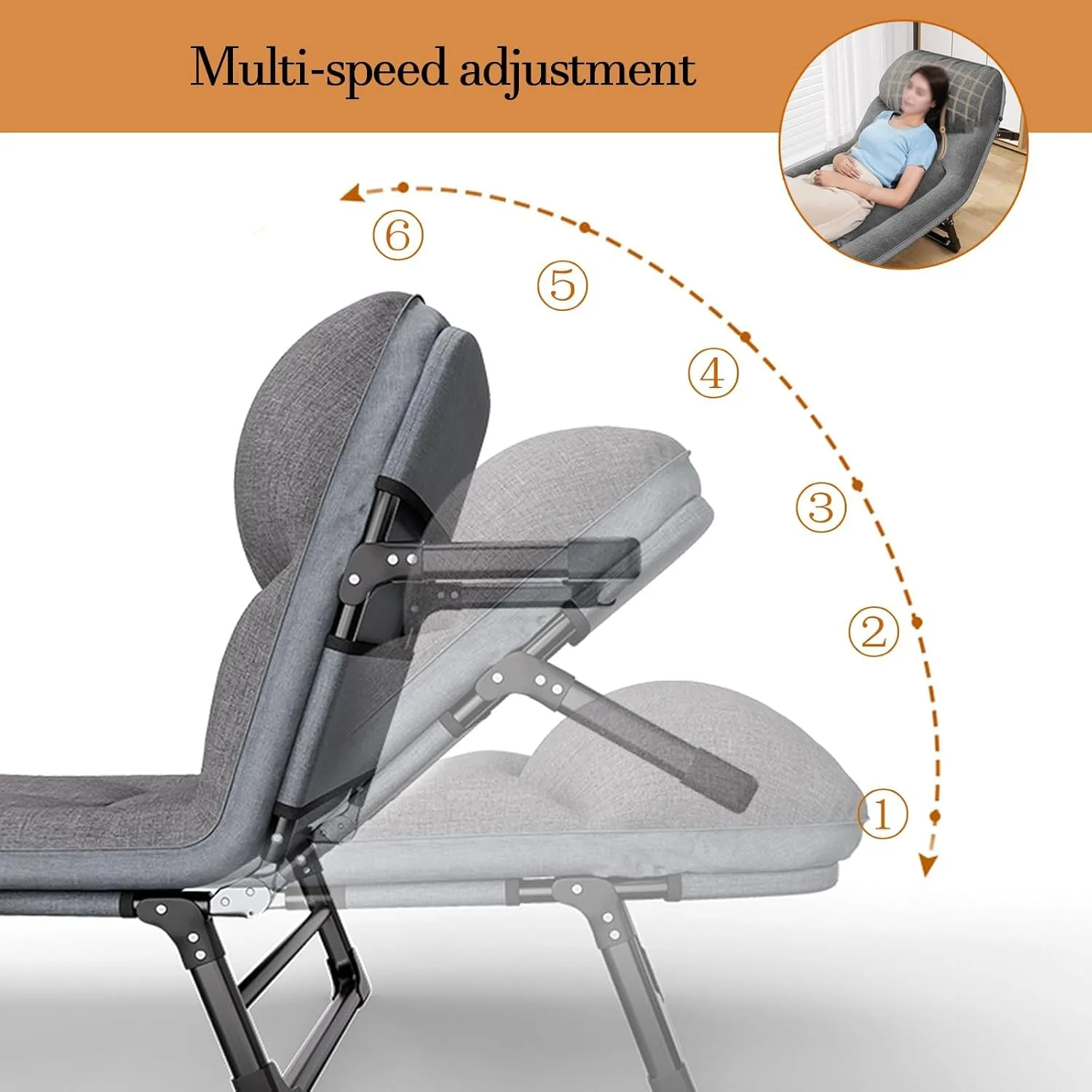 Camping Cots for Adults, 6 Positions Adjustable, Folding Camping Cot, Outdoor Portable Chaise Lounge Chair for Home Nap Beach Travel(170 * 55 * 30cm/66.9 * 21.7 * 11.8in)