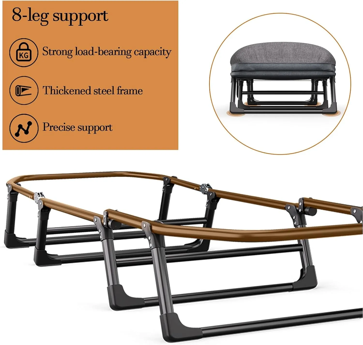 Camping Cots for Adults, 6 Positions Adjustable, Folding Camping Cot, Outdoor Portable Chaise Lounge Chair for Home Nap Beach Travel(170 * 55 * 30cm/66.9 * 21.7 * 11.8in)