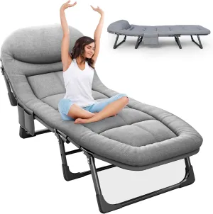 Camping Cots for Adults with 6 Adjustable Positions Portable Folding Sleeping Cot with Pillow Heavy Duty Strong Frame Cot Bed for Camp, Travel, Room, Office (Grey, Extra Large-78 in)