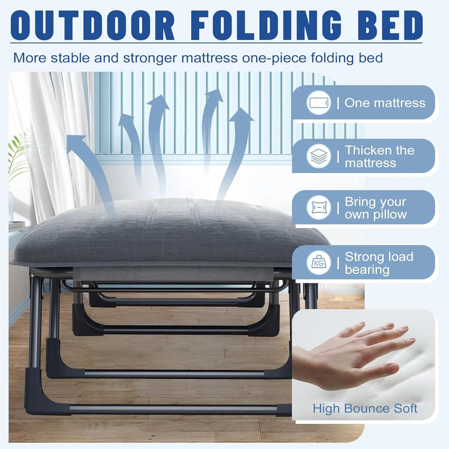 Camping Cots for Adults with 6 Adjustable Positions Portable Folding Sleeping Cot with Pillow Heavy Duty Strong Frame Cot Bed for Camp, Travel, Room, Office (Grey, Extra Large-78 in)
