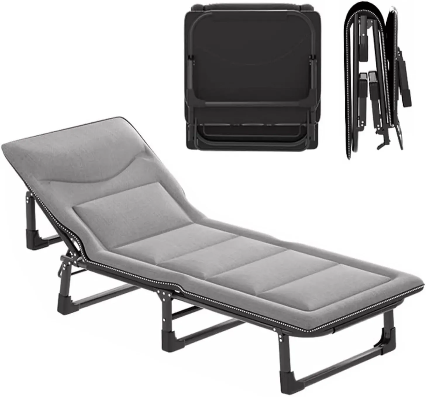 Camping Cots for Adults with Mattress max Loading 440lbs, Folding Camping Cots with Adjustable Backrest, for Outdoor Travel Camp Beach Vacation(180x65CM)