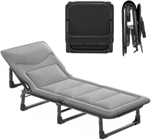 Camping Cots for Adults with Mattress max Loading 440lbs, Folding Camping Cots with Adjustable Backrest, for Outdoor Travel Camp Beach Vacation(180x65CM)