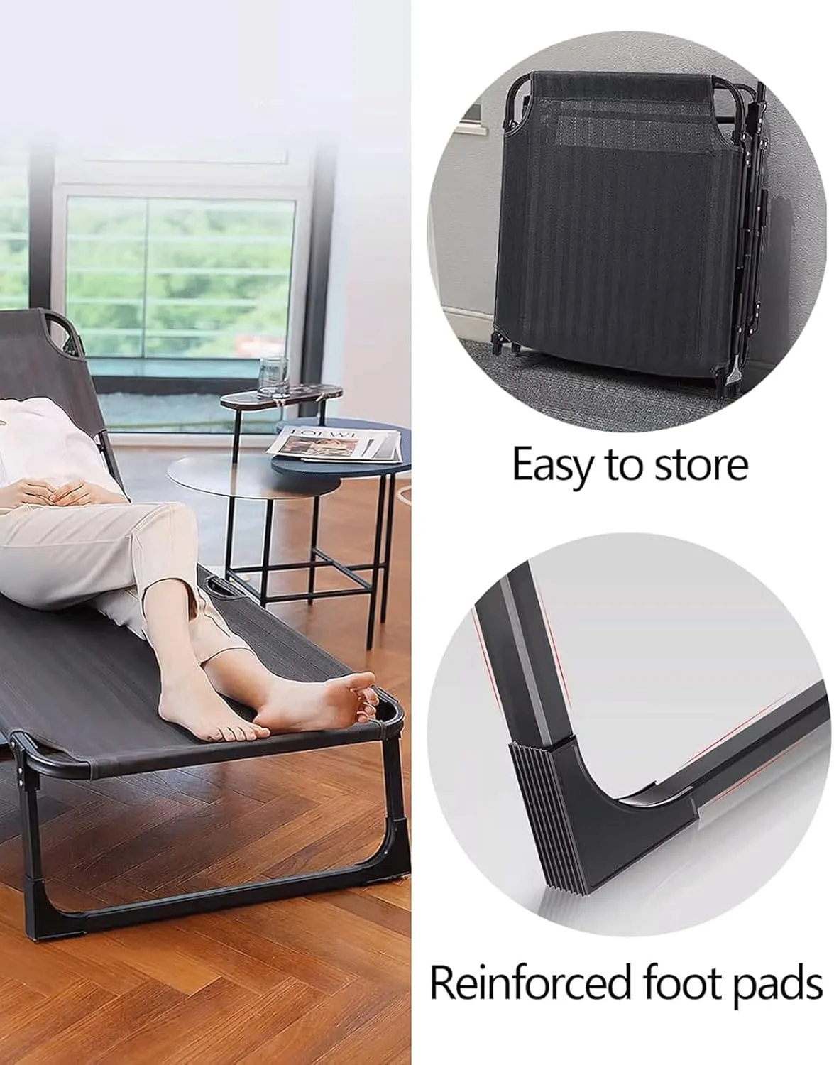 Camping Cots Oxford Cloth Camping Cots for Adults with Pillow Foldable Camping Cot Load 551lbs Portable Reclining Chaise