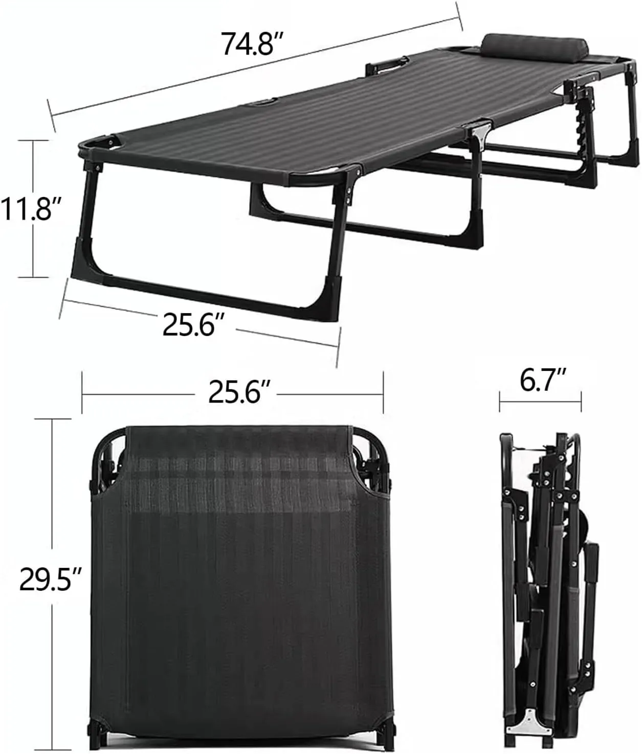 Camping Cots Oxford Cloth Camping Cots for Adults with Pillow Foldable Camping Cot Load 551lbs Portable Reclining Chaise