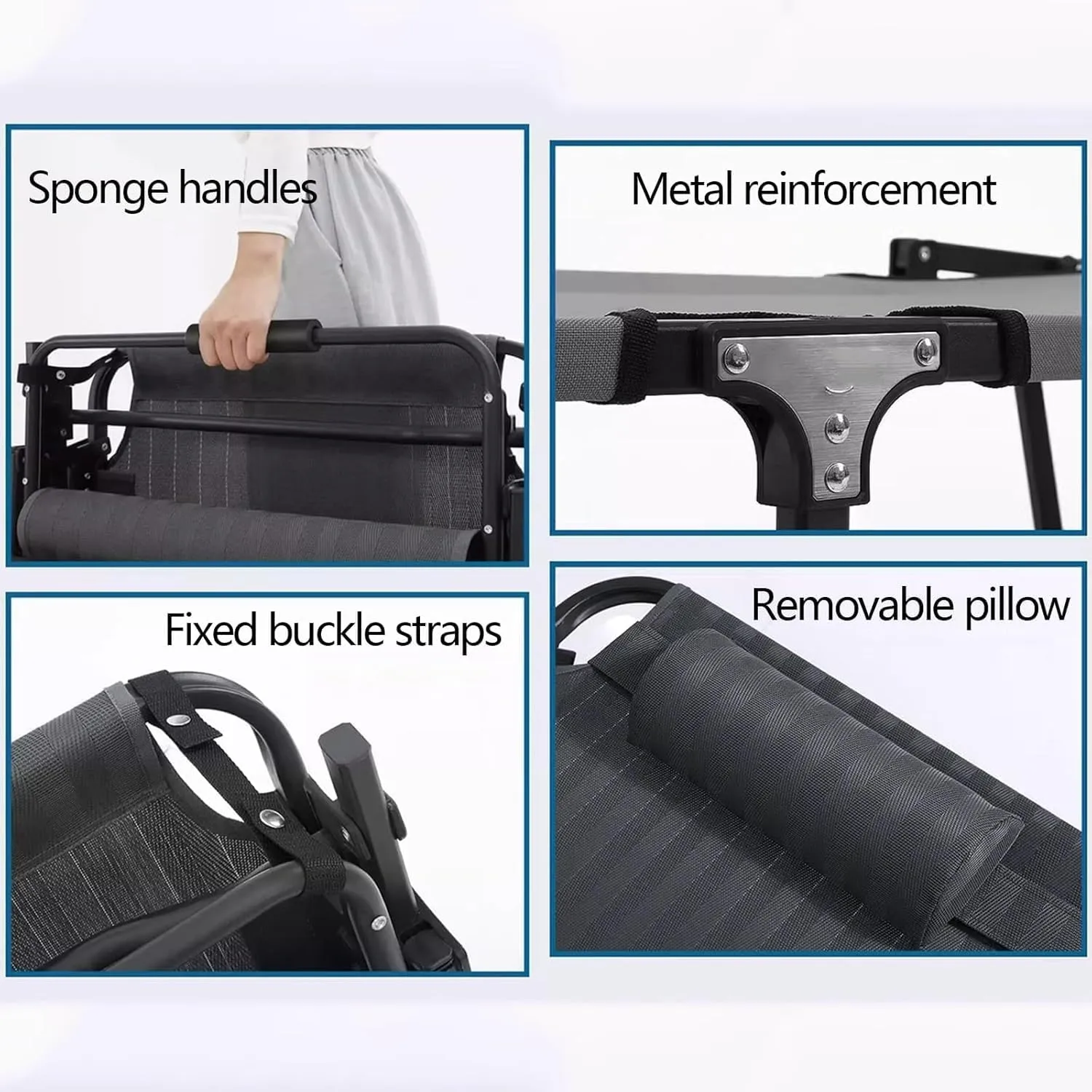 Camping Cots Oxford Cloth Camping Cots for Adults with Pillow Foldable Camping Cot Load 551lbs Portable Reclining Chaise