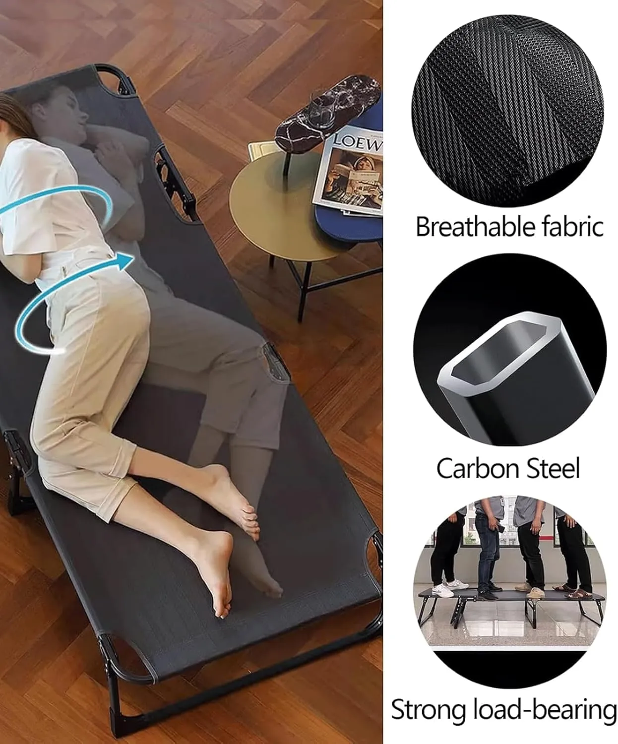 Camping Cots Oxford Cloth Camping Cots for Adults with Pillow Foldable Camping Cot Load 551lbs Portable Reclining Chaise