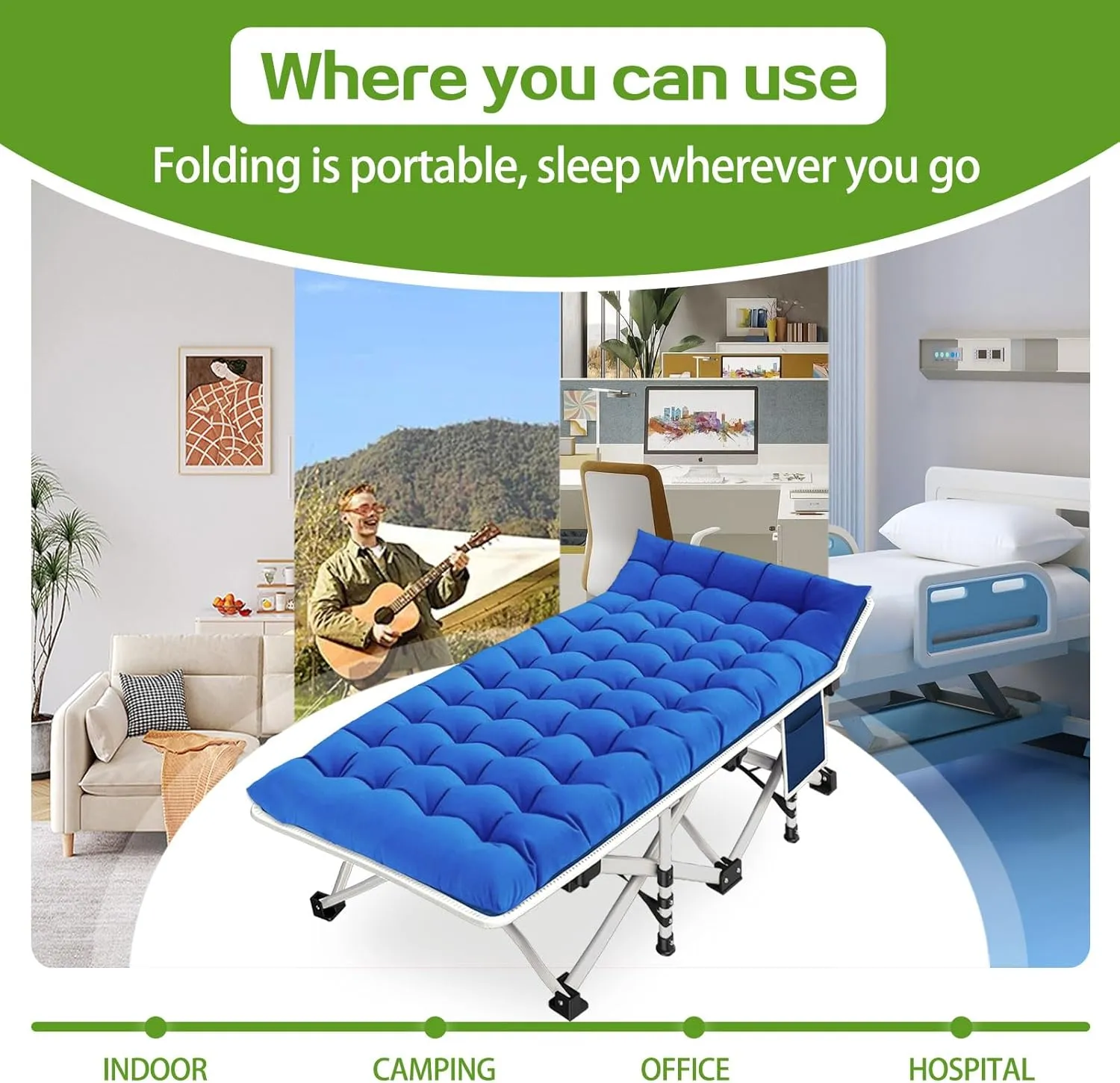 Camping Cots with Comfortable Pad Sleeping Bed for Camping Folding Cot with Mattress Heavy Duty Sleeping Cot with Carry Bag Guest Cots for Adults Easy to Set Up Office Home Outdoor Indoor Vacation