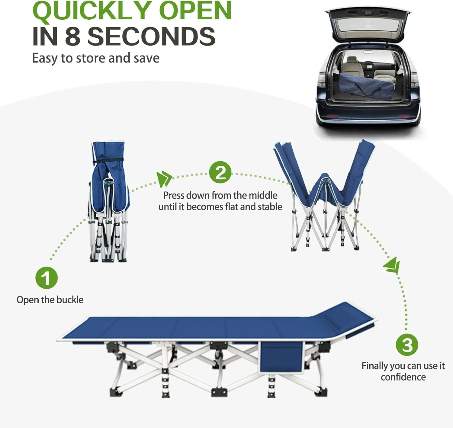 Camping Cots with Comfortable Pad Sleeping Bed for Camping Folding Cot with Mattress Heavy Duty Sleeping Cot with Carry Bag Guest Cots for Adults Easy to Set Up Office Home Outdoor Indoor Vacation