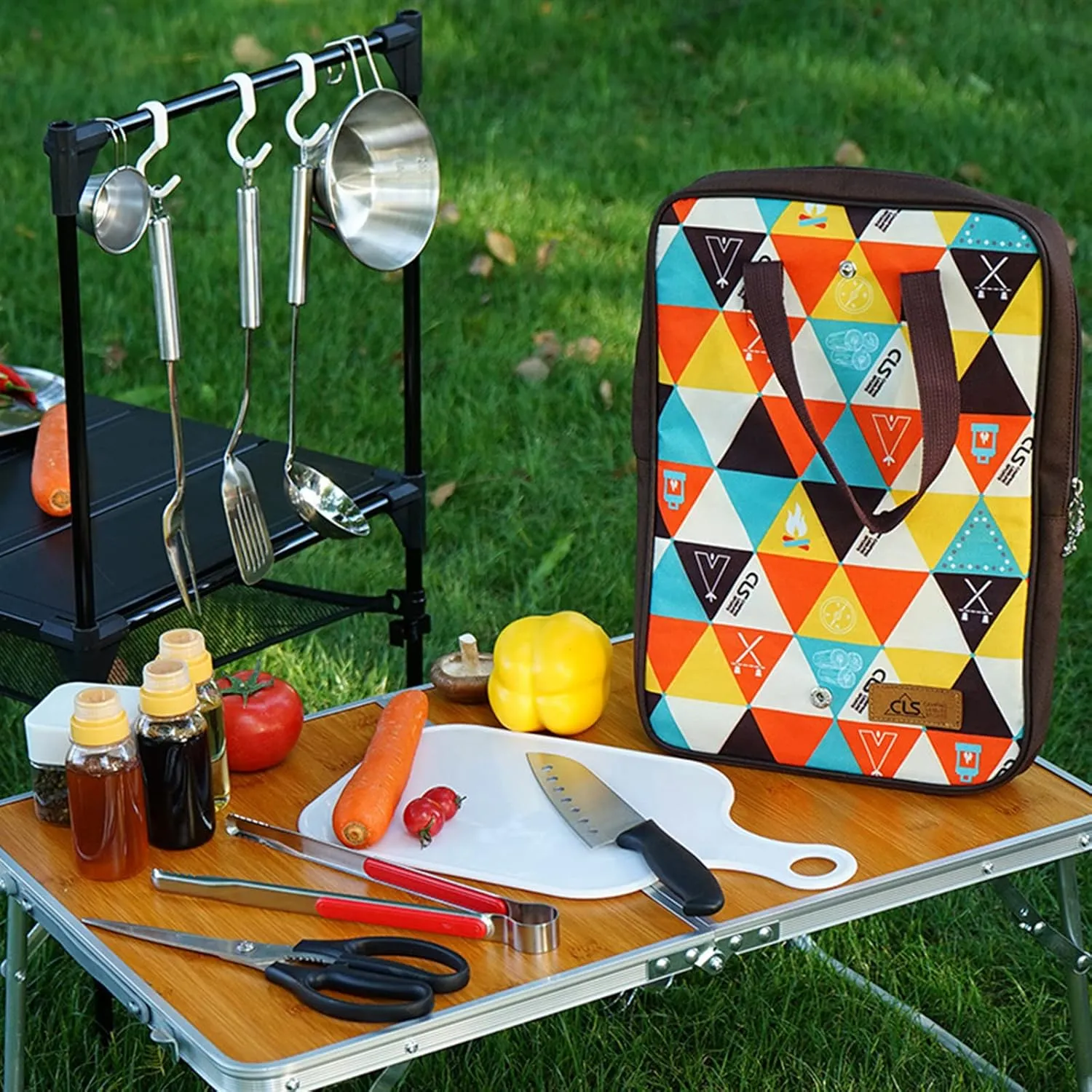 Camping Kitchen Cooker 5Pcs Set Travel Storage Bag Barbecue Accessories Portable Compact Backpack Barbecue Camping Hiking Travel Cooker Kit