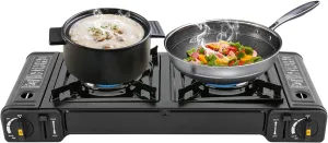 Camping Stove, Portable Butane Camping Furnace, Propane Furnace 2 Hearth Propane Gas Griddle, Dual Auto Ignition Camping Burner for Motorhome, Apartment, RV, Outdoor, Indoor