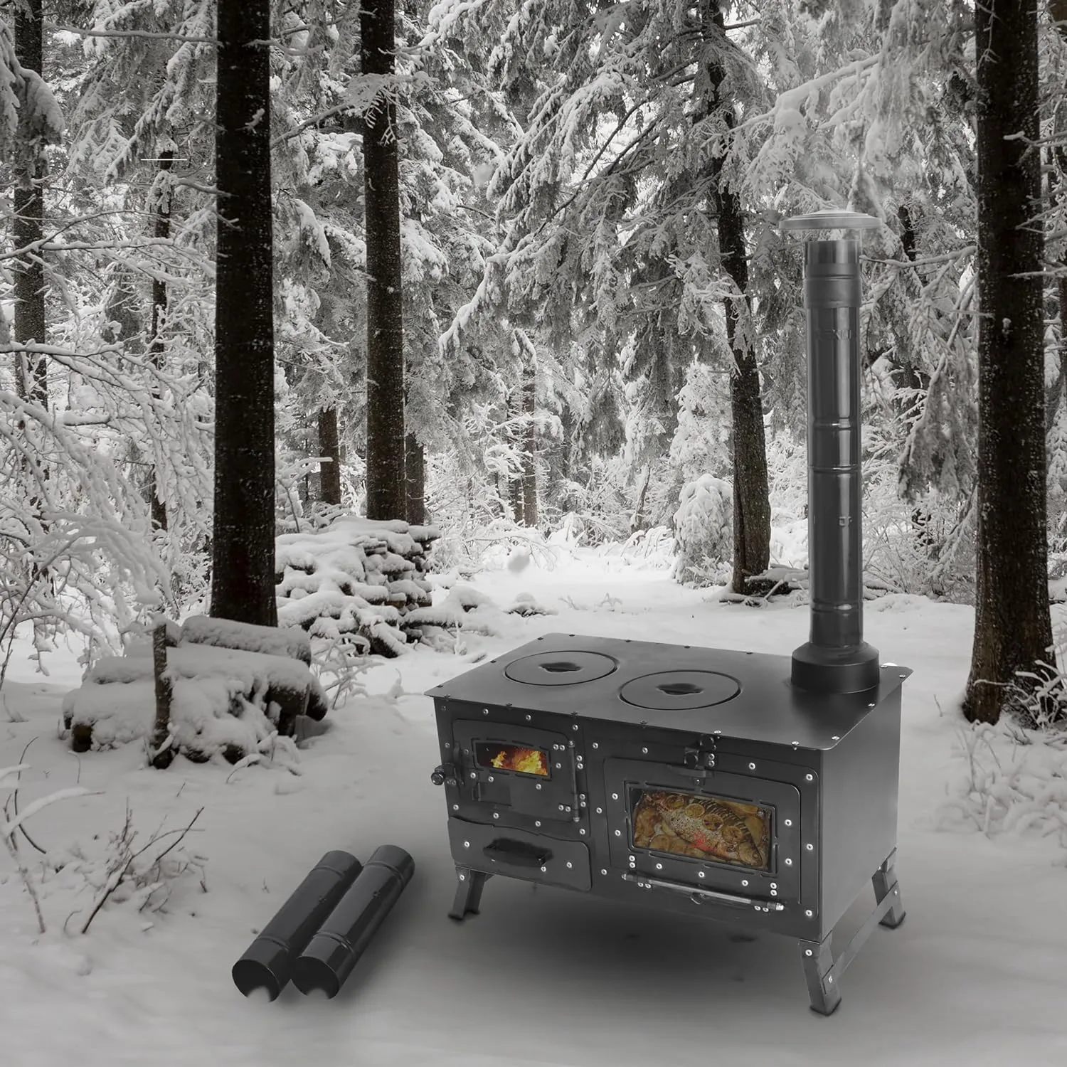 Camping Stove, Tent Wood Stove,hunting lodge Burning stove, cooking plow with Oven cooking partition (Stove with 6 pipe)