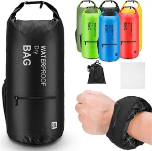 Camping Swimming Kayaking Boating Lightweight Waterproof Floating Dry Bag Backpack Sack Pouch with 2 Exterior Zip Pockets - Black 20L