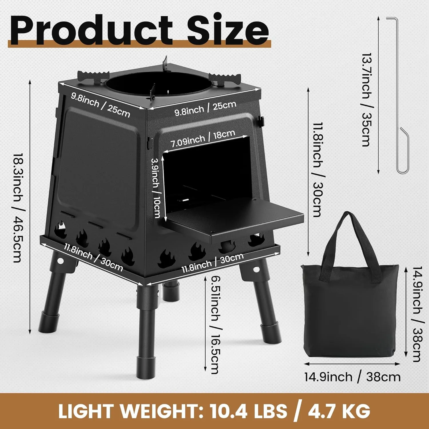 Camping Wood Stove, Small Portable Cast Iron Wood Stove: Compact Outdoor Cooking Solution with Carrying Bag