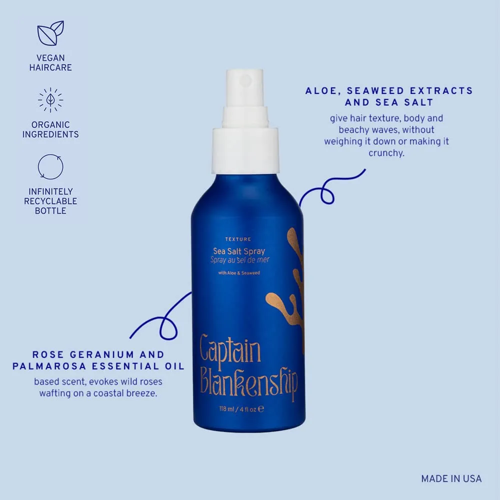 Captain Blankenship Texture Sea Salt Hair Spray | Adds Volume, Texture & Natural Waves | Color-Safe, Organic, Sulfate-Free, Vegan Haircare - 2 oz