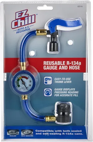 Car Air Conditioner Refrigerant Gauge and Hose by InterDynamics, EZ Chill Reusable AC Recharge Kit for Cars, Trucks,3 x 11 x 8 inches