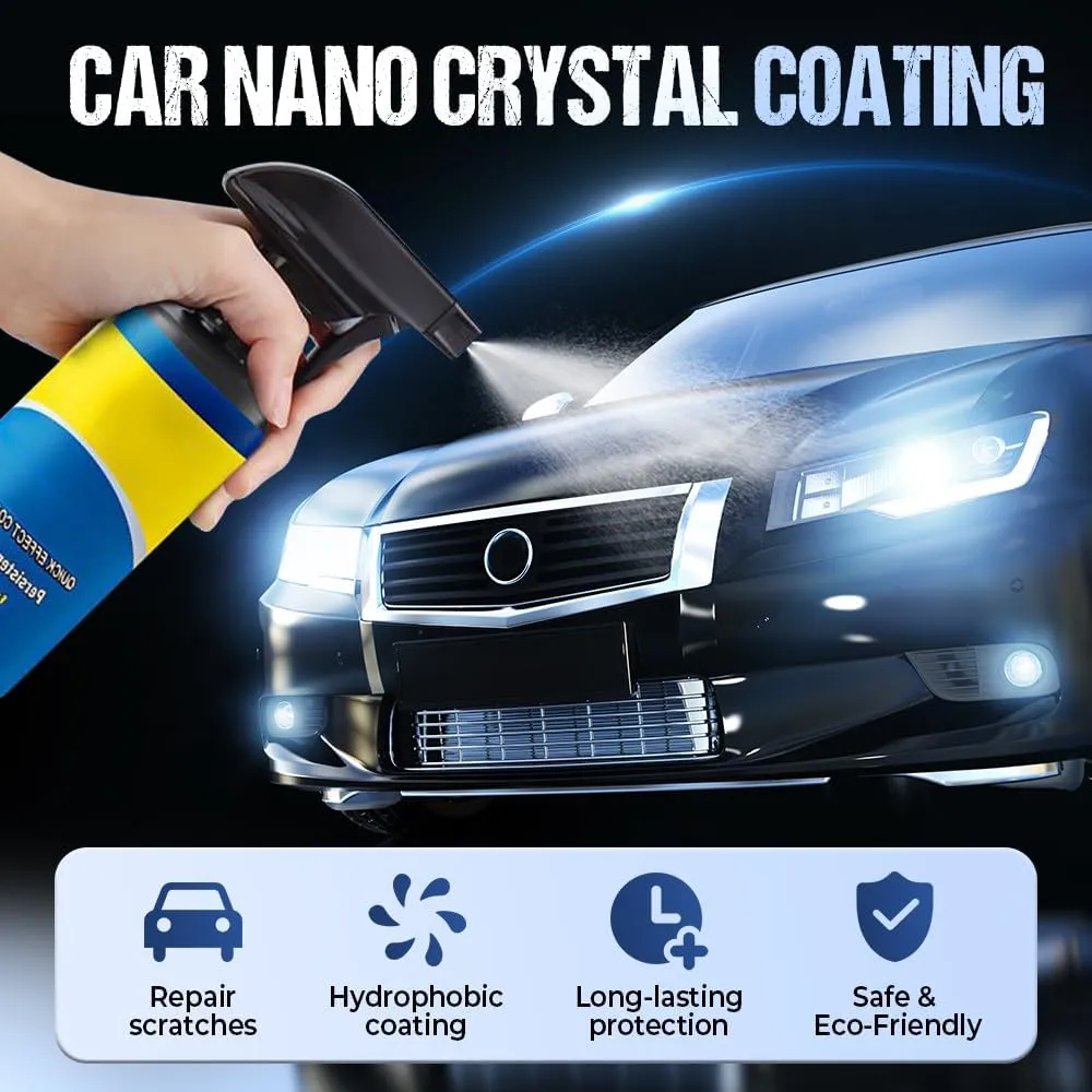 Car Coating Spray, 500ml Quick Effect Coating Agent,Car Scratch Wax Polish Spray Waterless Wash with Washcloth, Quickly Oil Film Emulsion Glass Cleaner for Car (1SET)