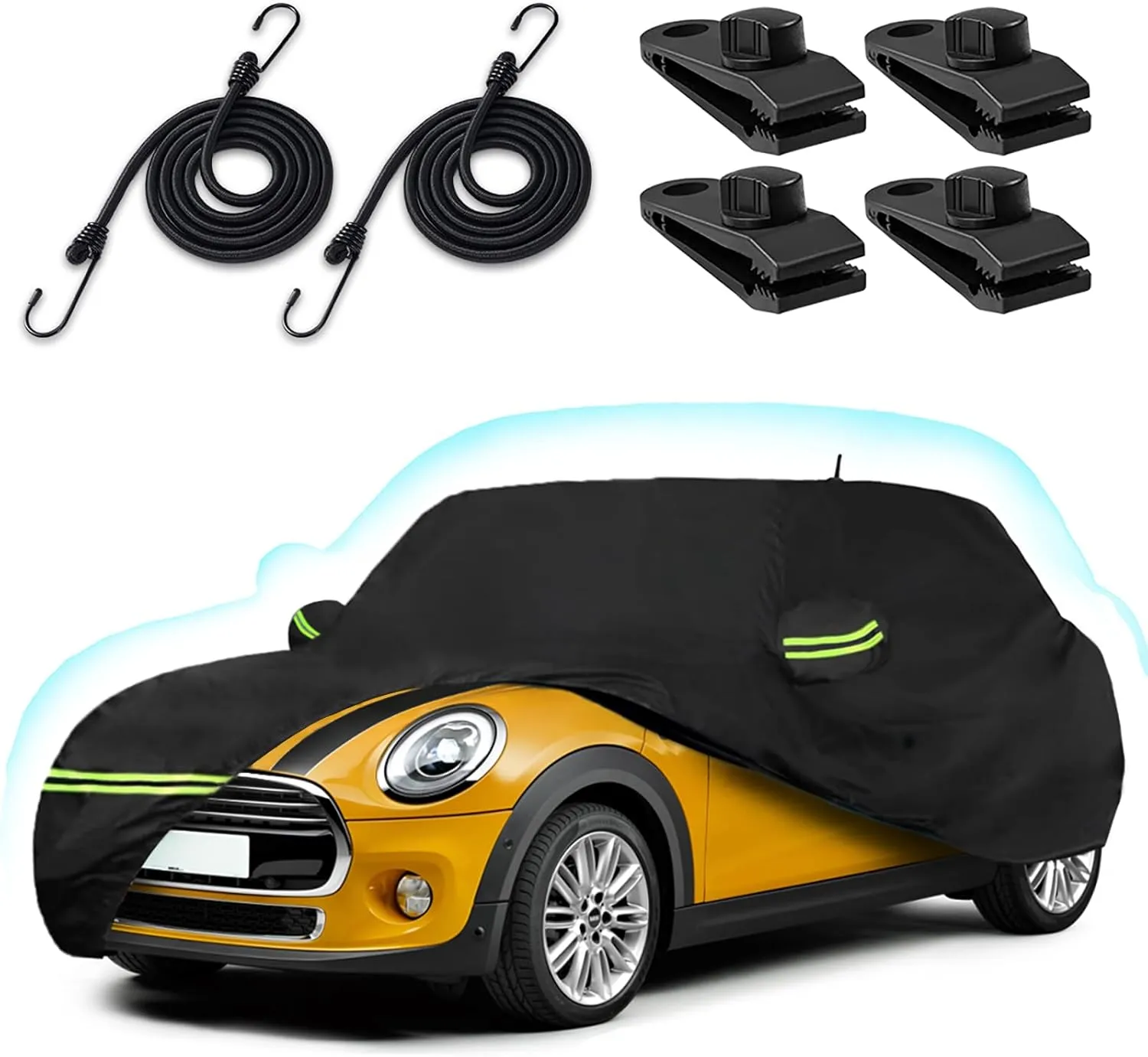 Car Covers for 2002-2025 Mini Cooper/Cooper S/Hardtop/Convertible 2-Door, 210T Waterproof All Weather Cooper Full Car Cover Outdoor Custom-fit Cotton Lining Windproof Cover with Door Zipper(Black)