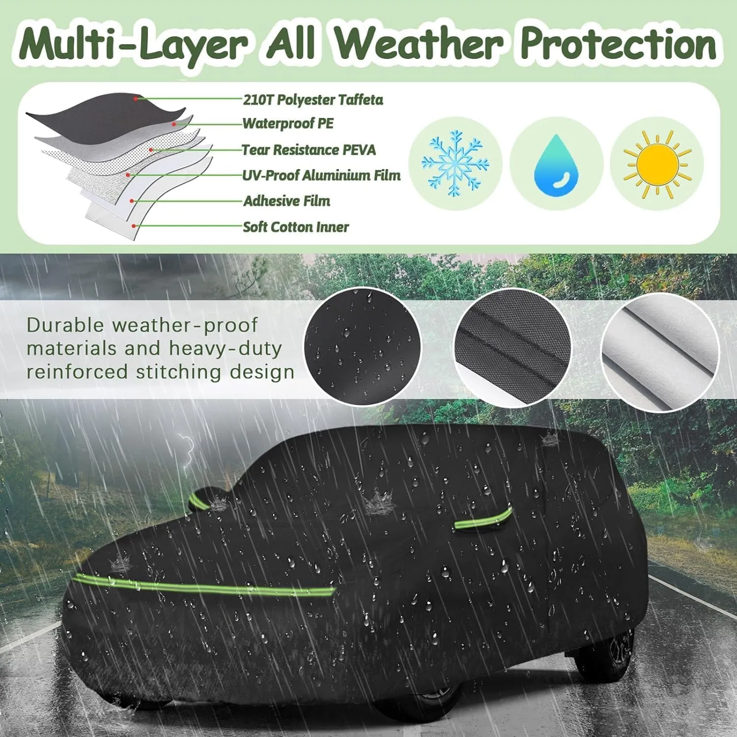 Car Covers for 2002-2025 Mini Cooper/Cooper S/Hardtop/Convertible 2-Door, 210T Waterproof All Weather Cooper Full Car Cover Outdoor Custom-fit Cotton Lining Windproof Cover with Door Zipper(Black)
