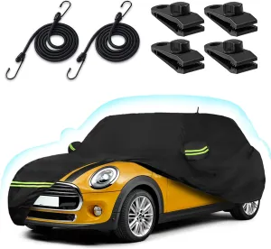 Car Covers for 2002-2025 Mini Cooper/Cooper S/Hardtop/Convertible 2-Door, 210T Waterproof All Weather Cooper Full Car Cover Outdoor Custom-fit Cotton Lining Windproof Cover with Door Zipper(Black)