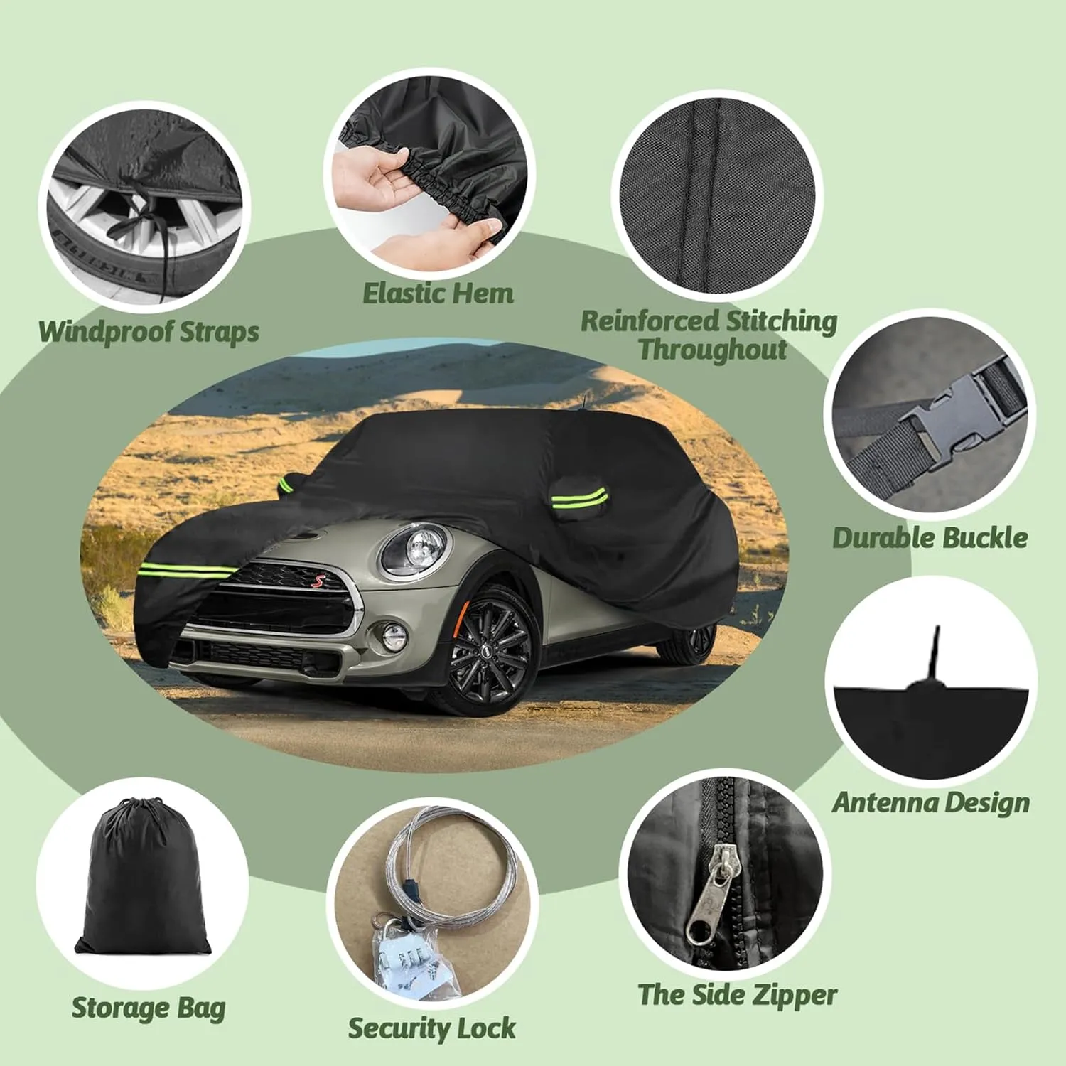 Car Covers for 2002-2025 Mini Cooper/Cooper S/Hardtop/Convertible 2-Door, 210T Waterproof All Weather Cooper Full Car Cover Outdoor Custom-fit Cotton Lining Windproof Cover with Door Zipper(Black)