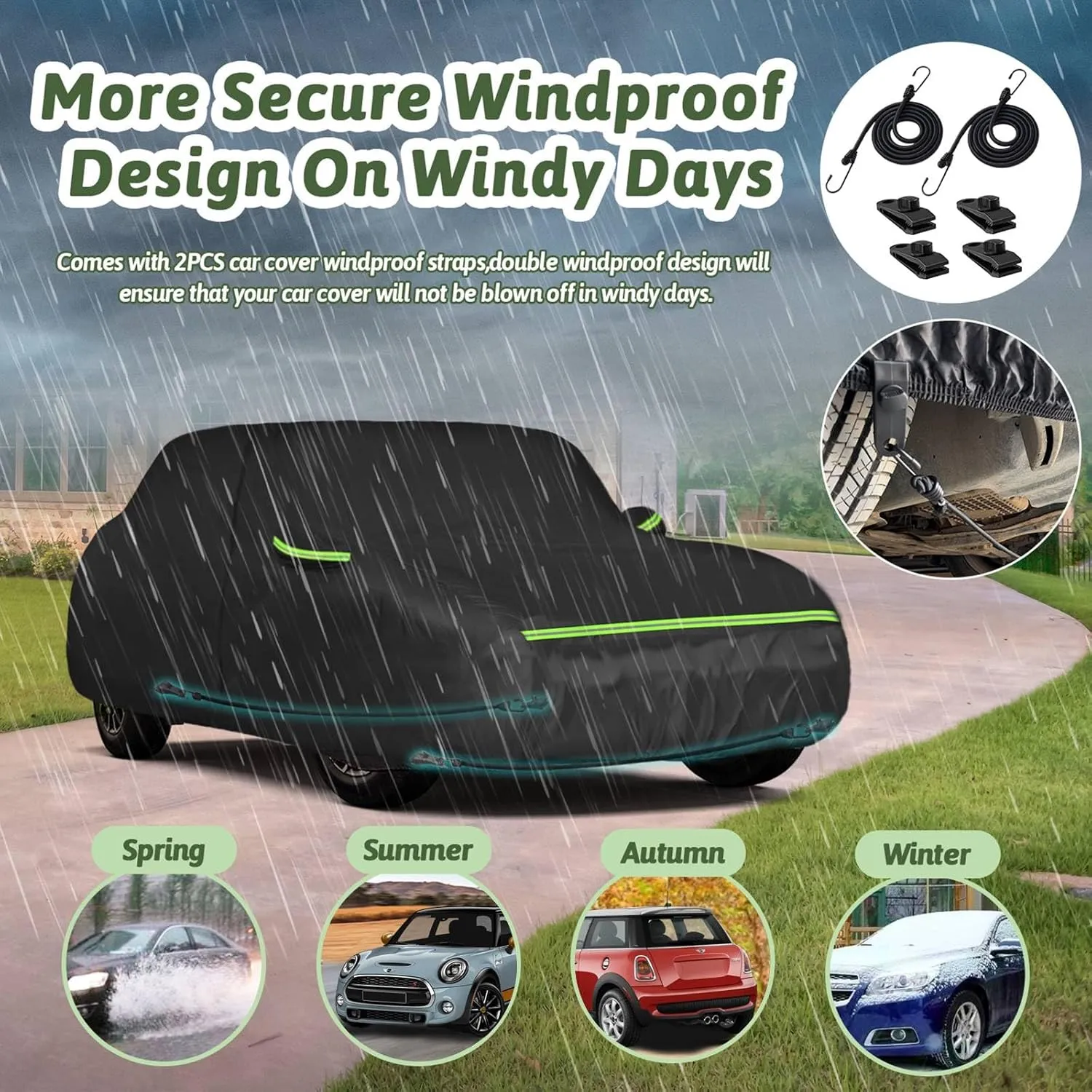 Car Covers for 2002-2025 Mini Cooper/Cooper S/Hardtop/Convertible 2-Door, 210T Waterproof All Weather Cooper Full Car Cover Outdoor Custom-fit Cotton Lining Windproof Cover with Door Zipper(Black)