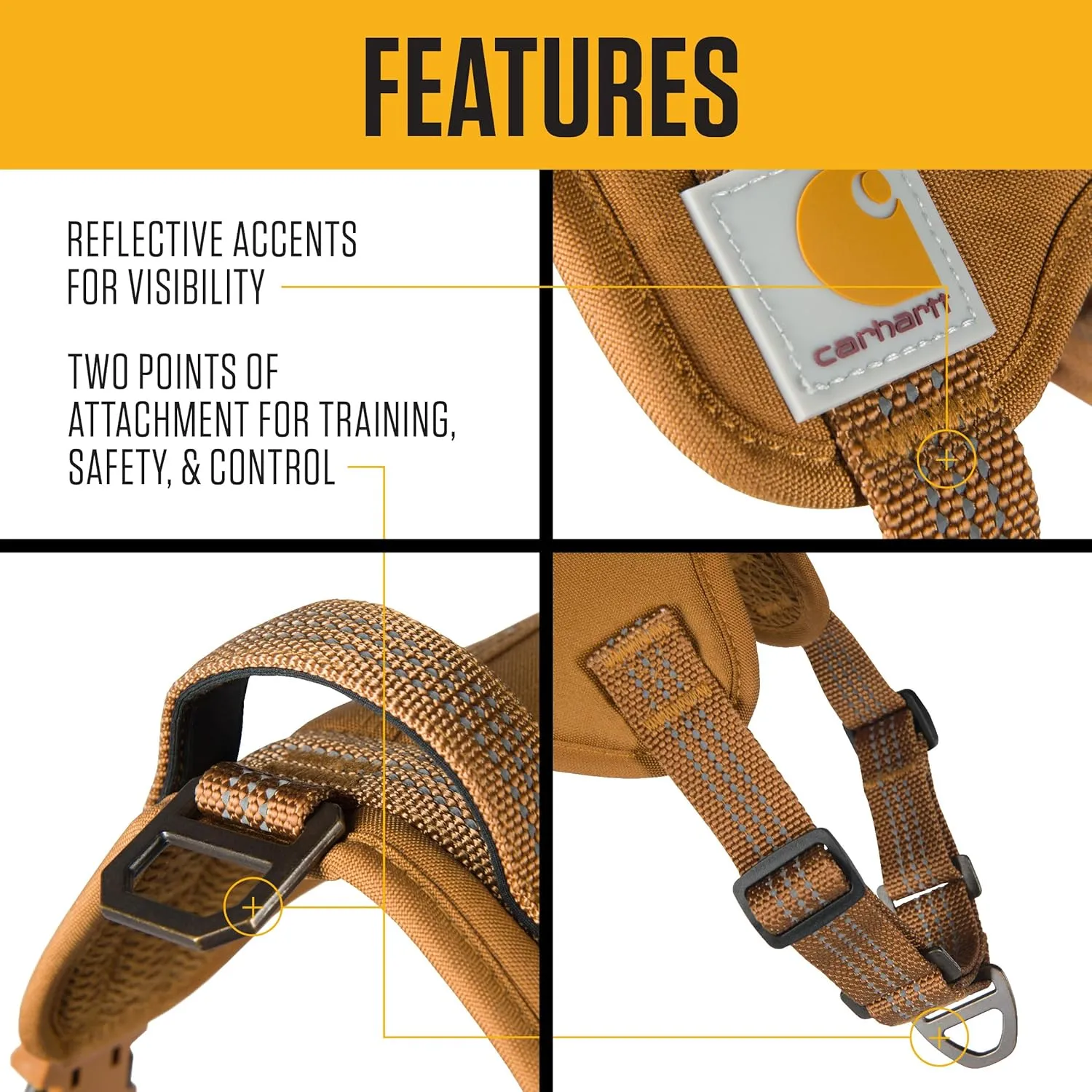Carhartt Nylon Duck No Pull Dog Harness, Fully Adjustable Dog Harness with Quick Control Handle and Reflective Accents, Carhartt Brown, Large