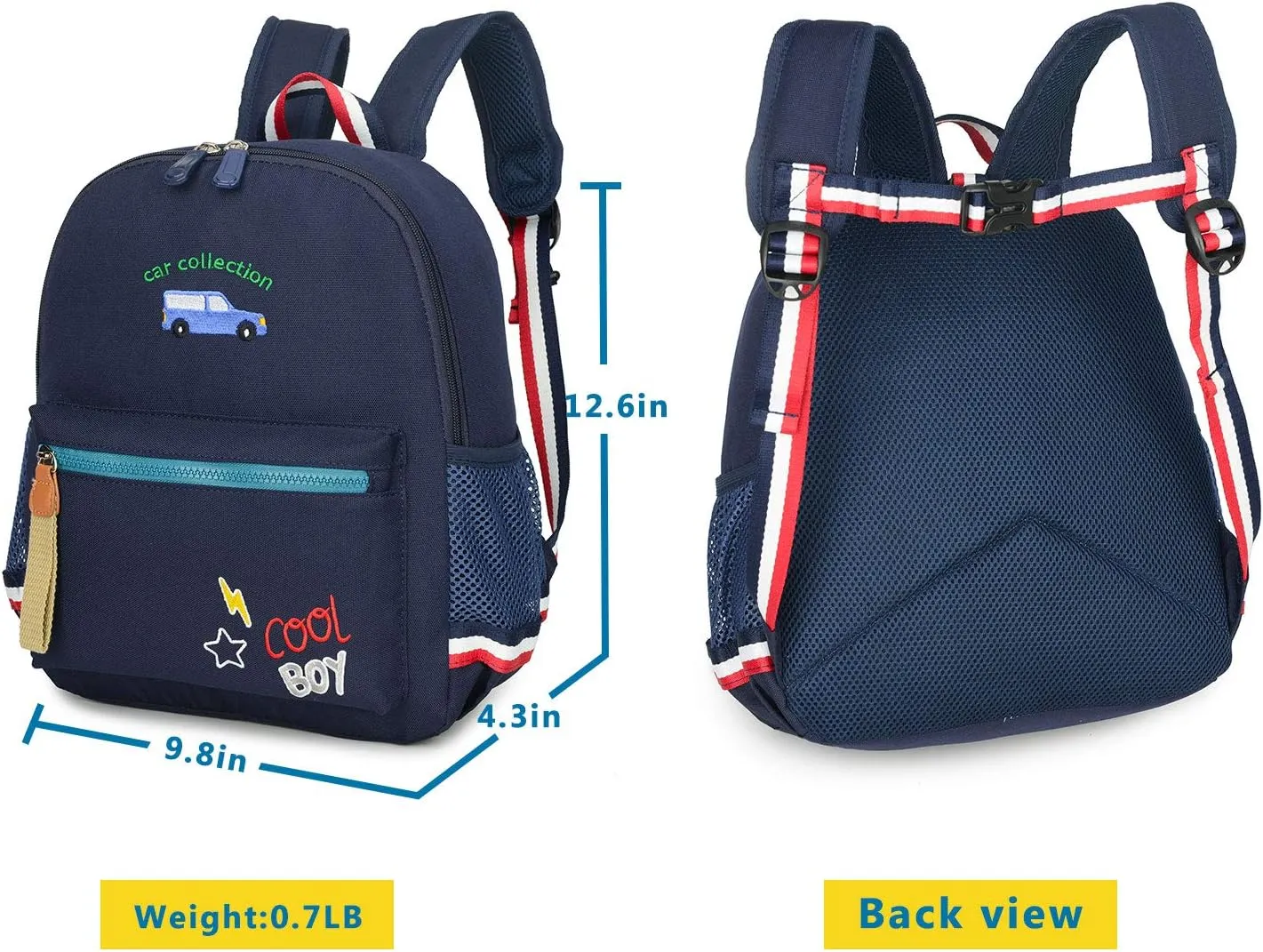 Cartoon Bus 12 Kindergarten Backpack for Kids Girls and Boys,Waterproof Preschool Toddler Backpack Wiht Leash and Safety Harness(Deep Blue)