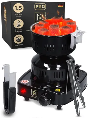 Charcoal Electric Burner 450W with Electric Starter Red Expert assistance Coconut Best choice Lighters Burner Plate Multipurpose Charcoal Coiled Stainless Hot 304 Charcoal Steel with Tongs