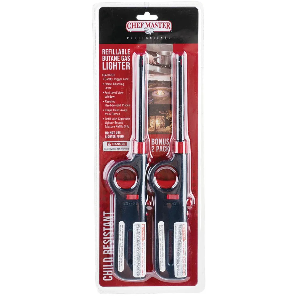 Chef Master 2 Pack Refillable Butane Lighter (12-pack)