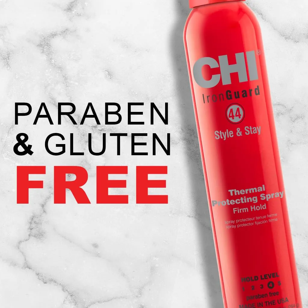 CHI 44 Iron Guard Style & Stay Firm Hold Protecting Spray, Heat Protectant & Hairspray for a Long-Lasting Hold, Sulfate & Paraben-Free, 10 Oz