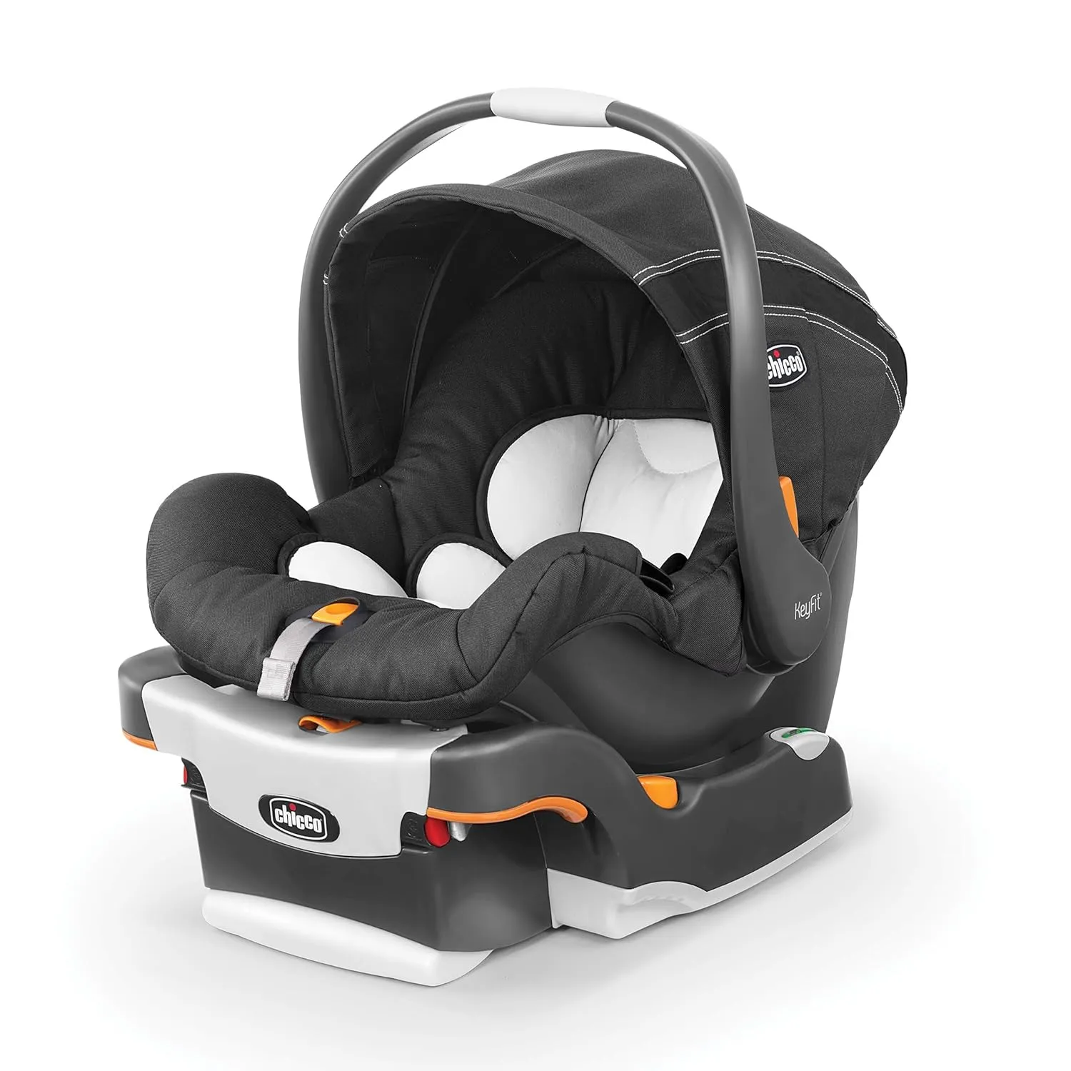 Chicco KeyFit® Infant Car Seat and Base, Rear-Facing Seat for Infants 4-22 lbs., Includes Infant Head and Body Support, Compatible with Chicco Strollers, Baby Travel Gear | Encore/Black/Grey