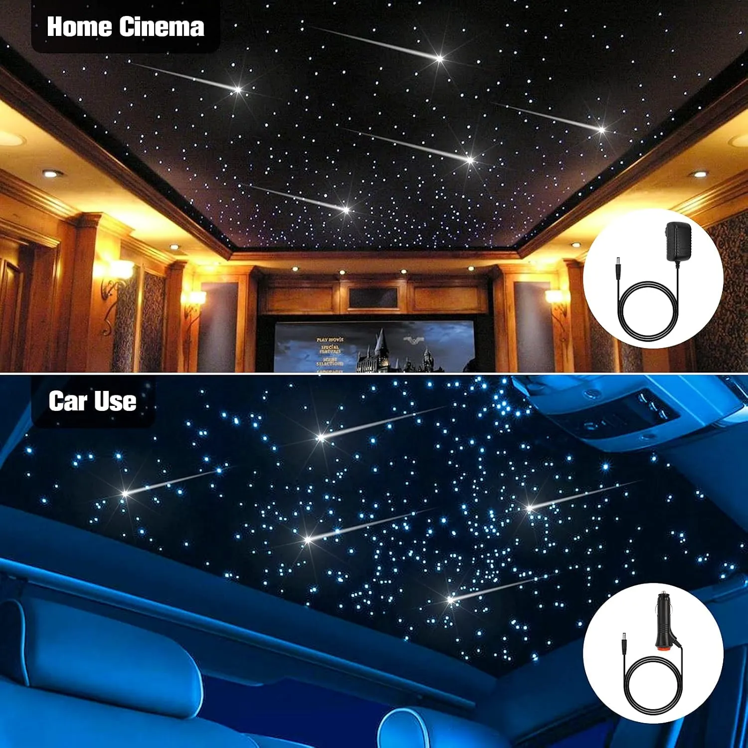 CHINLY 32w Meteor Twinkle 1000pcs 0.03in 16.4ft Bluetooth RGBW LED Fiber Optic Star Ceiling Light,APP/Remote  Shooting Stars light kit Adapter Cigarette Lighter 10 Crystals,for Car/Ceiling
