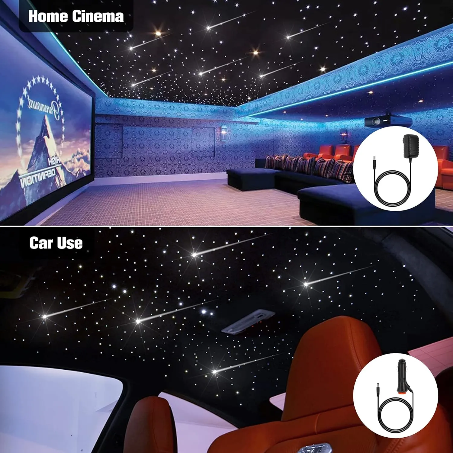 CHINLY 32w Meteor Twinkle 1000pcs 0.03in 16.4ft Bluetooth RGBW LED Fiber Optic Star Ceiling Light,APP/Remote  Shooting Stars light kit Adapter Cigarette Lighter 10 Crystals,for Car/Ceiling