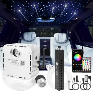 CHINLY 32w Meteor Twinkle 1000pcs 0.03in 16.4ft Bluetooth RGBW LED Fiber Optic Star Ceiling Light,APP/Remote  Shooting Stars light kit Adapter Cigarette Lighter 10 Crystals,for Car/Ceiling