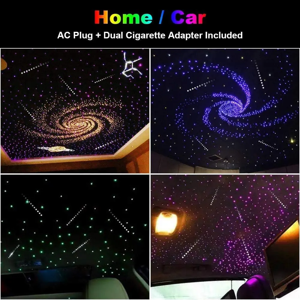 CHINLY 32w Meteor Twinkle 1000pcs 0.03in 16.4ft Bluetooth RGBW LED Fiber Optic Star Ceiling Light,APP/Remote  Shooting Stars light kit Adapter Cigarette Lighter 10 Crystals,for Car/Ceiling