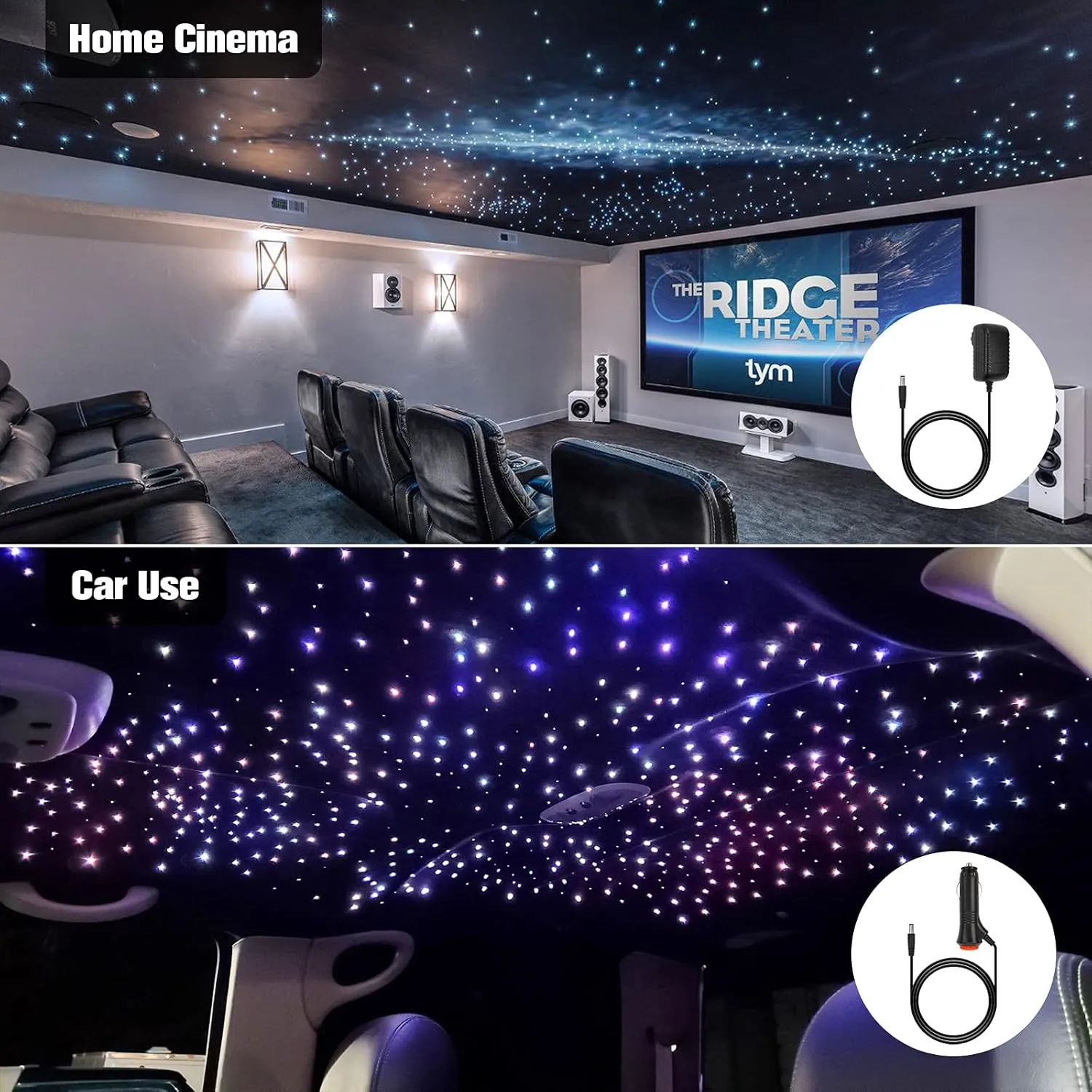 CHINLY Two-color 800pcs Twinkle Starlight Headliner Kit,20w 800 Piece Star Lights for Car,13.1ft Car Star Lights for Ceiling Car,RGBW Starlights Headliner kit,APP Fiber Optic Lights Star Headliner kit