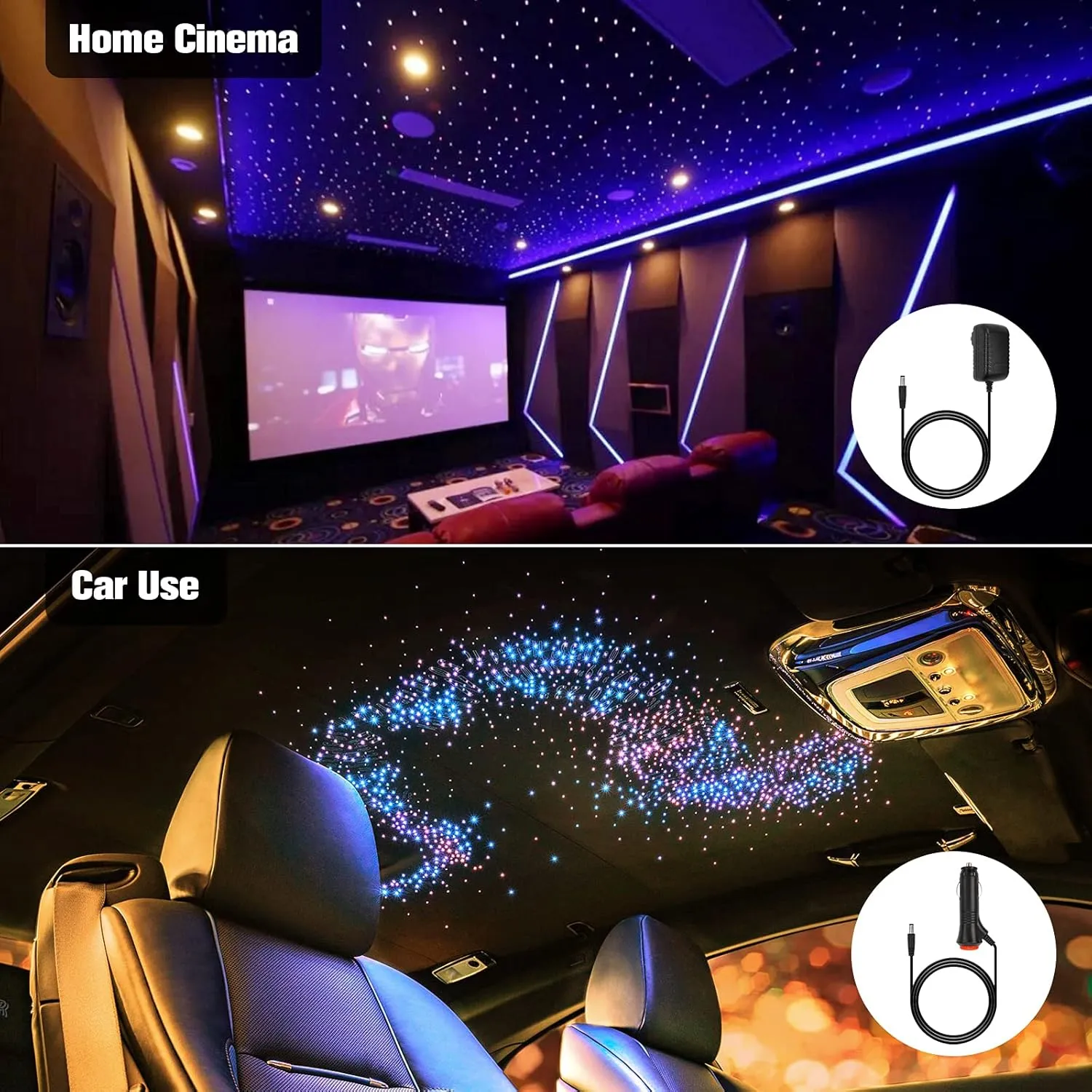 CHINLY Two-color 800pcs Twinkle Starlight Headliner Kit,20w 800 Piece Star Lights for Car,13.1ft Car Star Lights for Ceiling Car,RGBW Starlights Headliner kit,APP Fiber Optic Lights Star Headliner kit