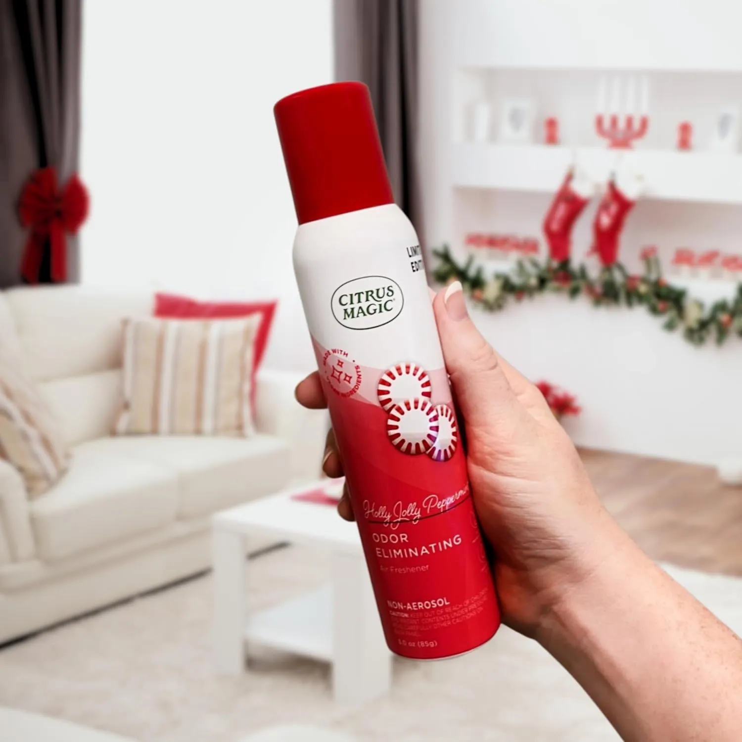 Citrus Magic Holiday Odor Eliminating Air Freshener Spray, Holly Jolly Peppermint, 3-Ounce, Pack of 3