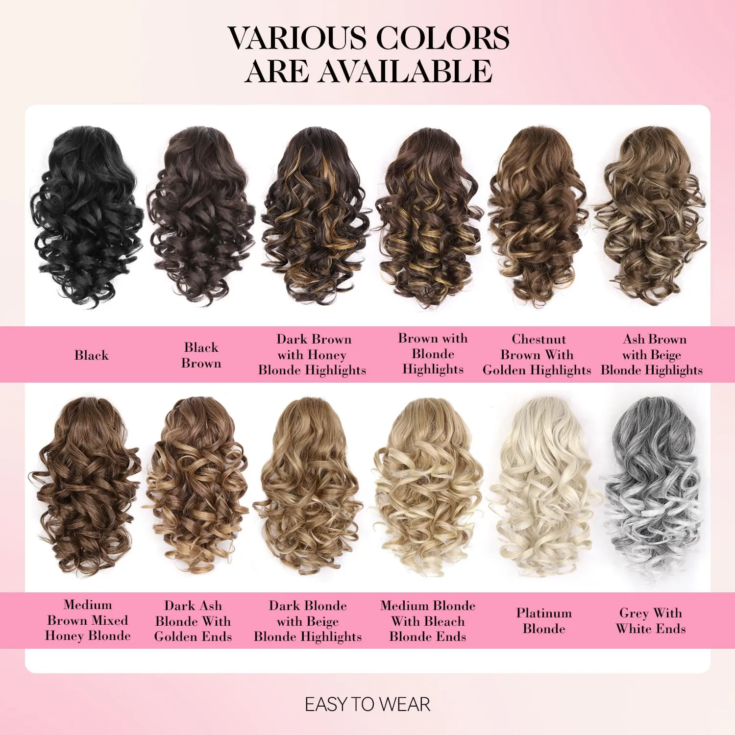 Claw Clip Ponytail Extension - 12 Inch Curly Ponytail Extension, Wavy Pony Tails Hair Extensions, Synthetic Hair Extensions Ponytail, Clip On Ponytails for Women (Color: Brown with Blonde Highlights)