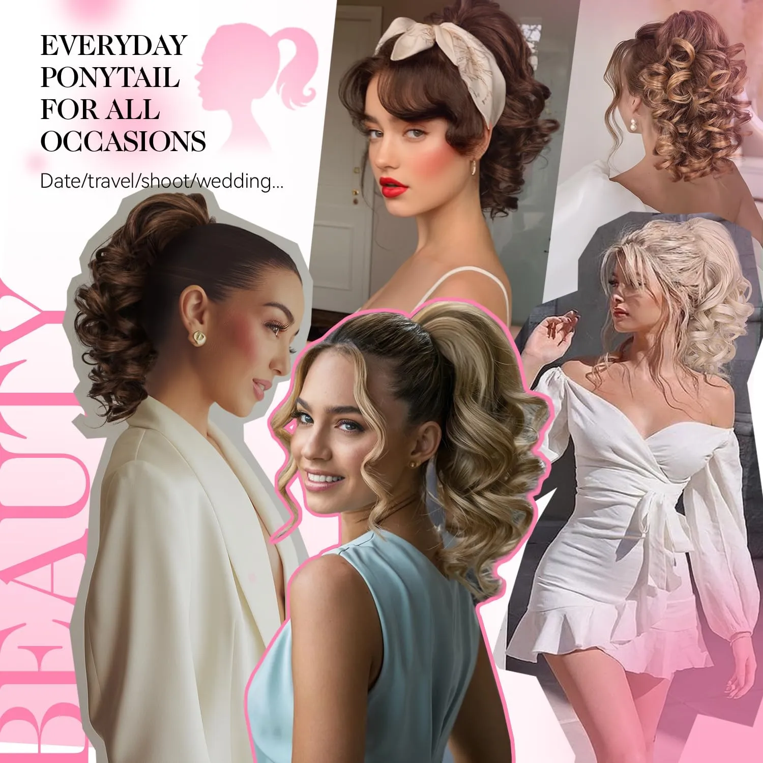 Claw Clip Ponytail Extension - 12 Inch Curly Ponytail Extension, Wavy Pony Tails Hair Extensions, Synthetic Hair Extensions Ponytail, Clip On Ponytails for Women (Color: Brown with Blonde Highlights)