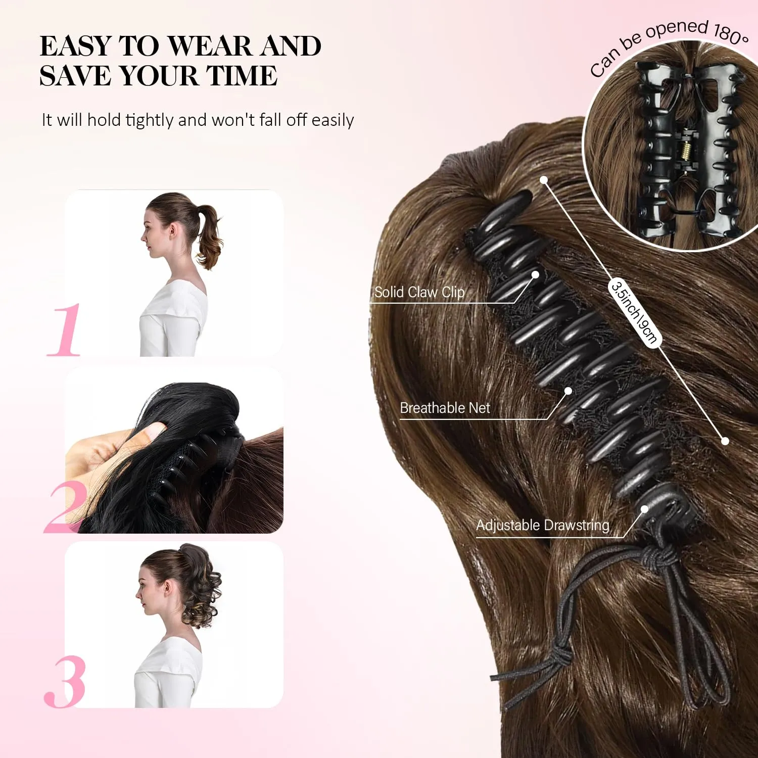 Claw Clip Ponytail Extension - 12 Inch Curly Ponytail Extension, Wavy Pony Tails Hair Extensions, Synthetic Hair Extensions Ponytail, Clip On Ponytails for Women (Color: Brown with Blonde Highlights)