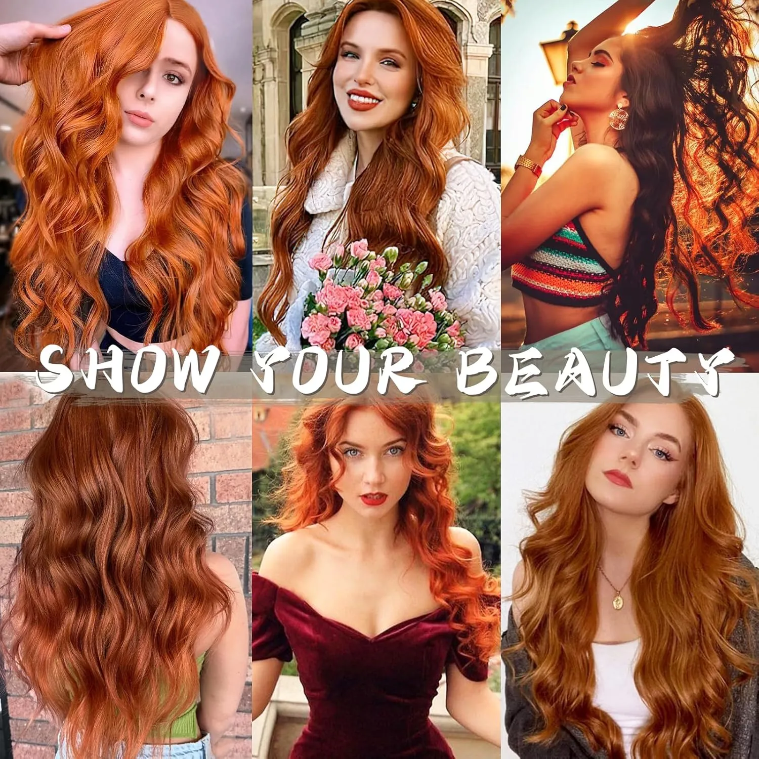 Clip in Hair Extensions 24 Inch 8PCS Copper Red Long Wavy Synthetic Hair Extensions Clip ins Thick Double Weft Hair Clip Extensions for Women