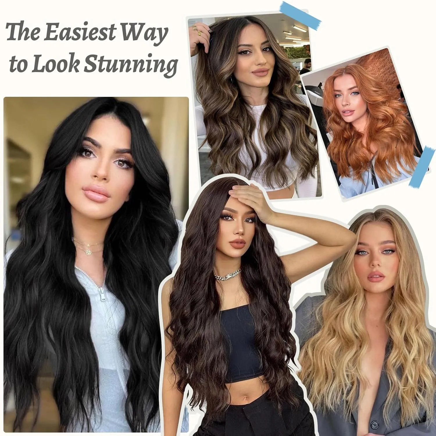 Clip in Hair Extensions 24 Inch 8PCS Copper Red Long Wavy Synthetic Hair Extensions Clip ins Thick Double Weft Hair Clip Extensions for Women