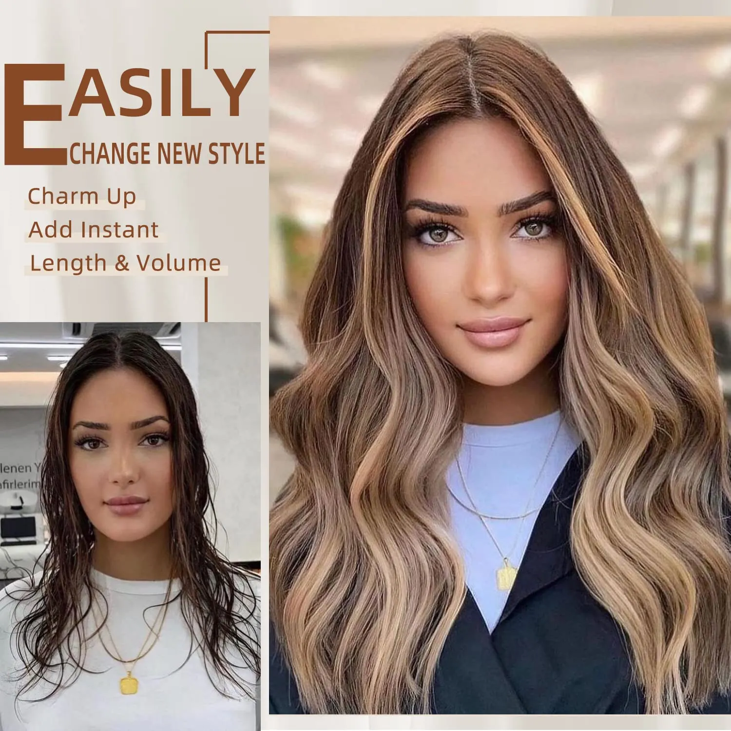 Clip in Hair Extensions, Natural & Soft Hair & Blends Well Light Brown Hair Extensions, Long Wavy Hairpieces(16inch, 6pcs, Chocolate Brown)