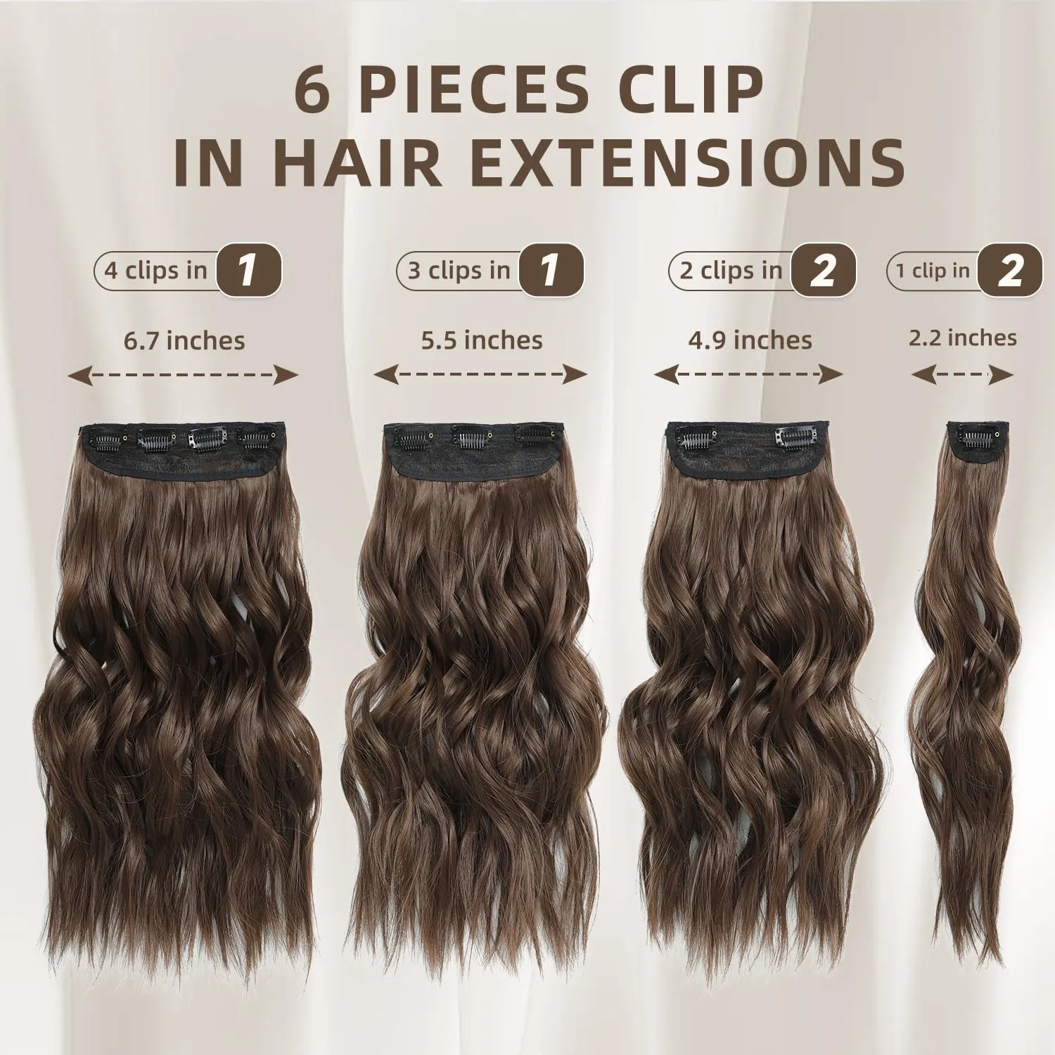 Clip in Hair Extensions, Natural & Soft Hair & Blends Well Light Brown Hair Extensions, Long Wavy Hairpieces(16inch, 6pcs, Chocolate Brown)