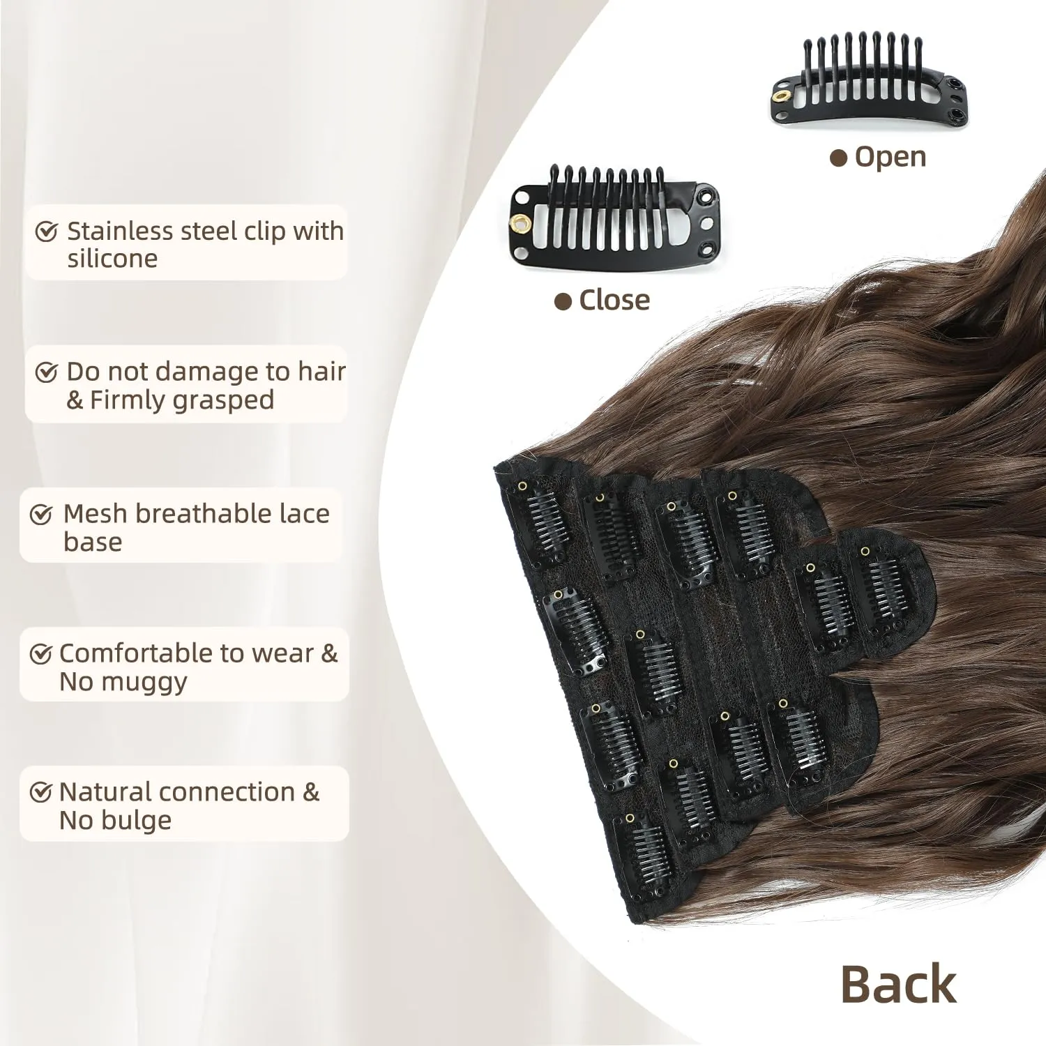 Clip in Hair Extensions, Natural & Soft Hair & Blends Well Light Brown Hair Extensions, Long Wavy Hairpieces(16inch, 6pcs, Chocolate Brown)