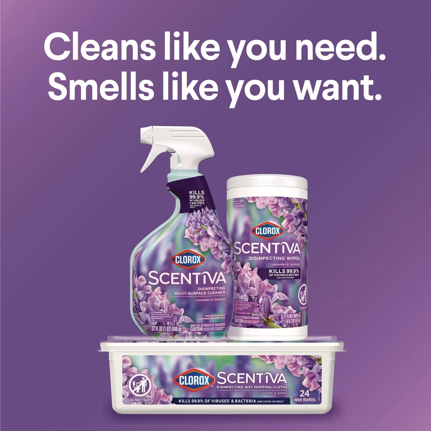 Clorox® Scentiva Disinfecting Multi-Surface Cleaner, Lavender and Jasmine, 32 oz, 9/Carton