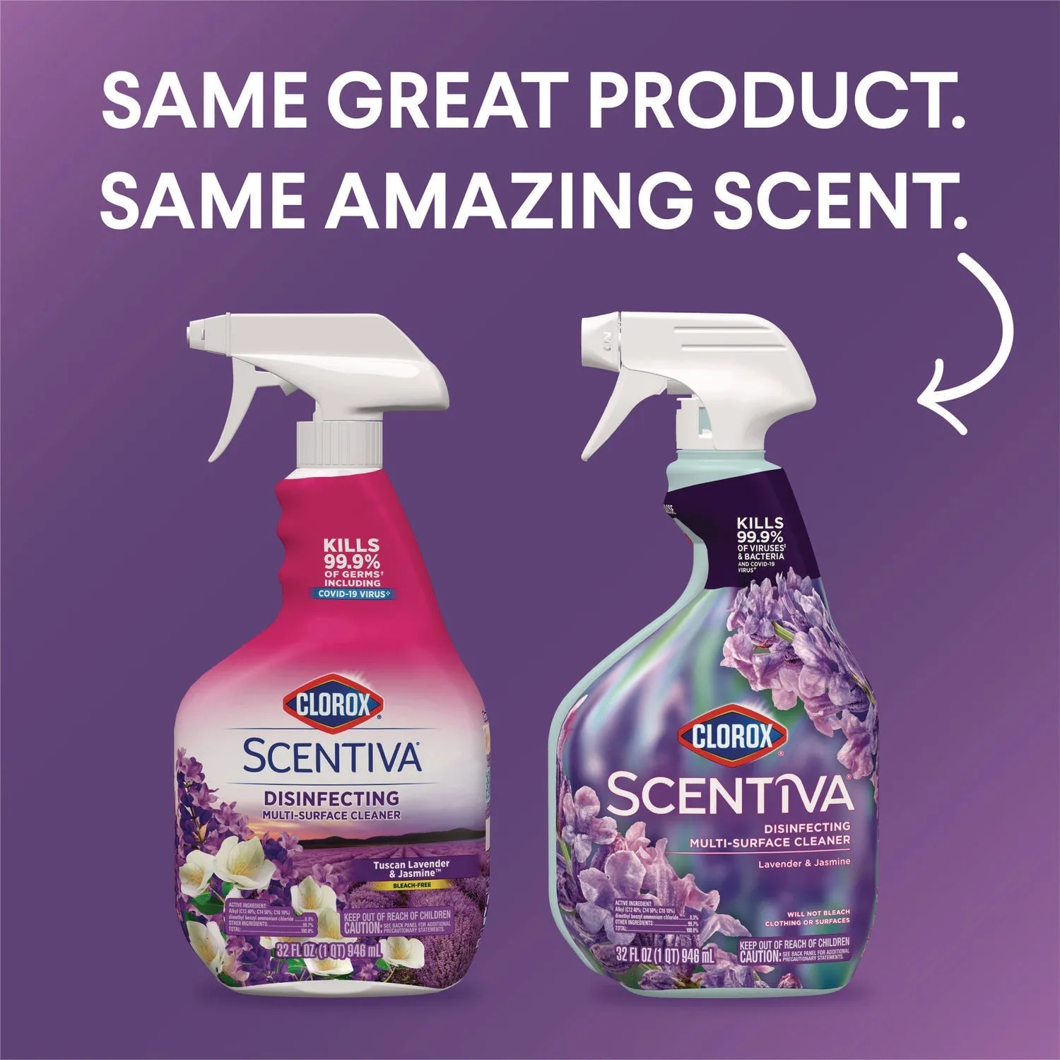 Clorox® Scentiva Disinfecting Multi-Surface Cleaner, Lavender and Jasmine, 32 oz, 9/Carton
