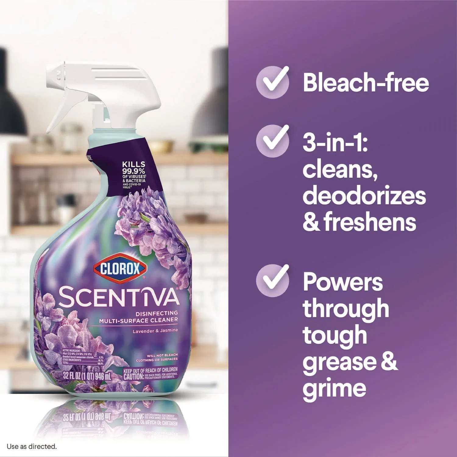 Clorox® Scentiva Disinfecting Multi-Surface Cleaner, Lavender and Jasmine, 32 oz, 9/Carton