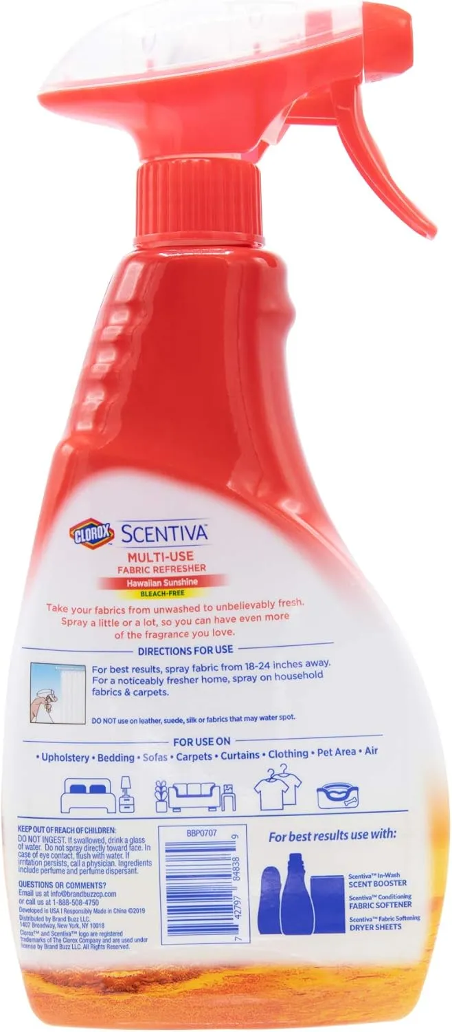 Clorox Scentiva Multi-Use Fabric Refresher Spray in Hawaiian Sunshine, 16.9 Ounces - 6 Pack | Fabric Freshener for Closets, Upholstery, Curtains, and Carpets